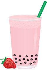 Bubble Milk Tea with Tapioca Pearls (Bobas) and Strawberry