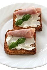 toasts with cheese and ham