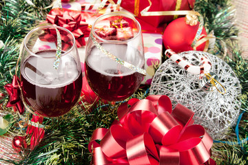 Holiday gifts and wine glasses