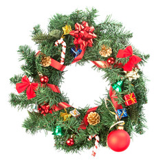 Fototapeta na wymiar Christmas wreath with ornaments