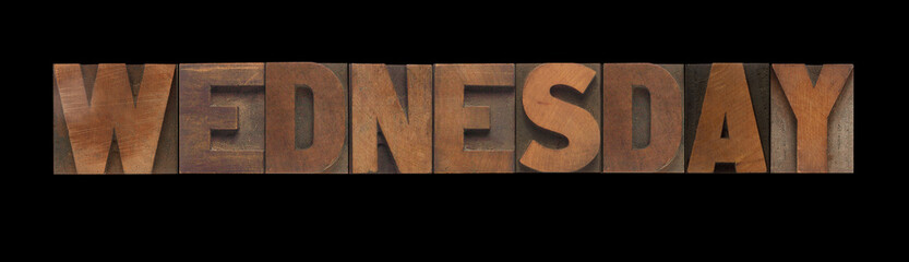 the word Wednesday in old letterpress wood type
