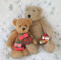 teddy bears with Christmas presents