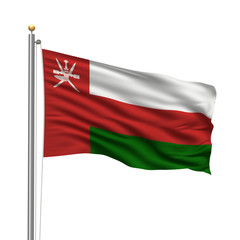 Flag of Oman waving in the wind over white background