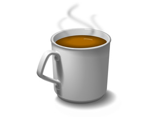 Cofee in white ceramic cup with steam of aroma