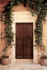 Wooden door of an ancient house
