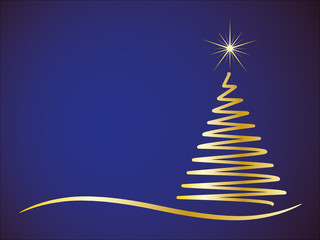 Abstract Golden Christmastree on Blue Background