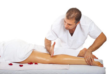 Friction massage to woman's leg