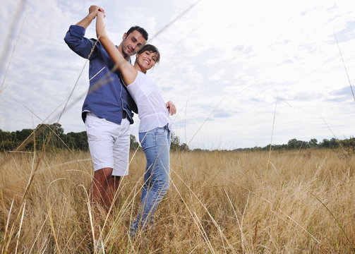 Happy Young Couple Have Romantic Time Outdoor