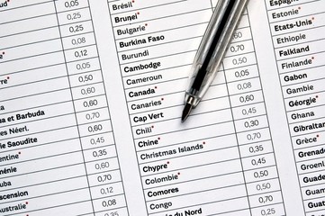 Obraz premium Grille des tarifs téléphoniques et stylo