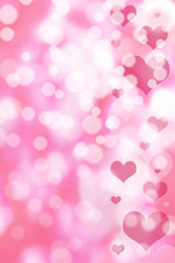 Greeting card with love hearts in pink