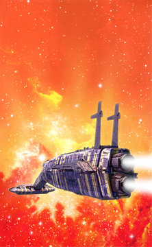spaceship and nebula