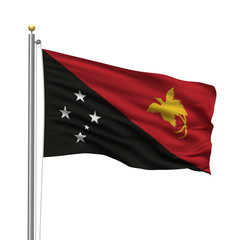 Flag of Papua New Guinea waving in the wind over white