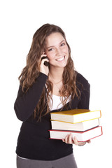 Business woman phone happy books