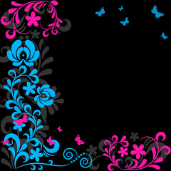 Bright floral pattern on black