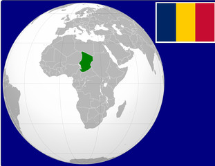 Chad globe map locator world flag coat