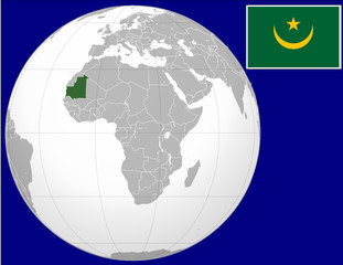 Mauritania globe map locator world flag