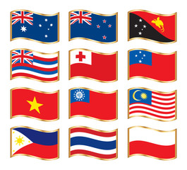 Wavy gold frame flags - South-Eastern Asia & Oceania