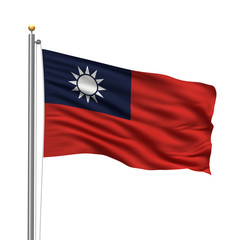 Fototapeta premium Flag of Taiwan waving in the wind in front of white background