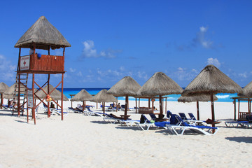 Caribbean vacation beach huts & lifeguard station