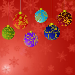 Hanging Christmas Ornaments with Snowflakes Background 2