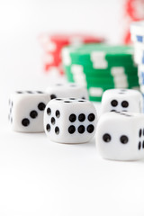Poker chips and dice