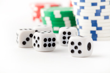 Poker chips and dice