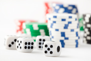 Poker chips and dice