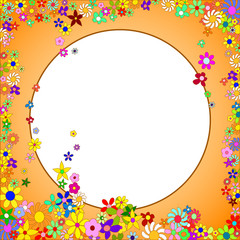 Orange Frame of Colorful Flowers on a White Background