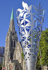 Christchurch Cathedral and Cone, New Zealand - obrazy, fototapety, plakaty