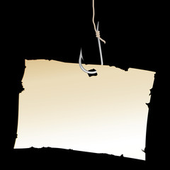 Vintage Paper sheet on fishing hook.