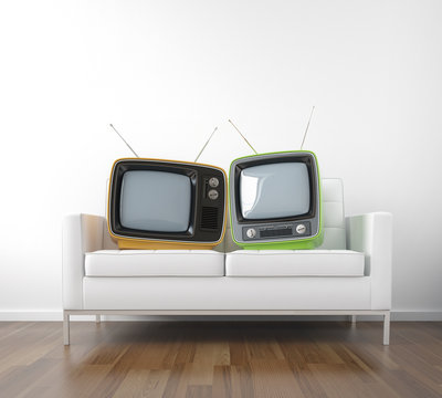 Two Retro Tv On Couch