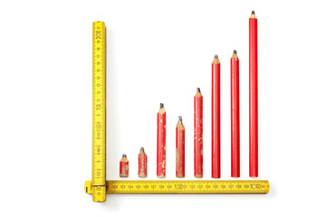 rising chart with pencils and rule