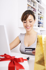 young woman in shopping online
