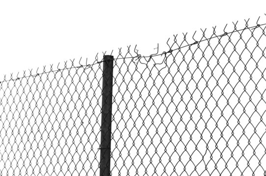Barbed wire chain link fence. Black and white.