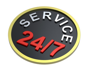 24 hours seven days a week service sign over white.