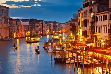 Foto op Plexiglas Canal Grande bij nacht, Venetië © sborisov