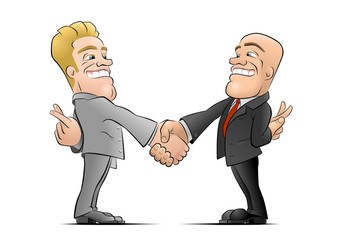 The Deal. Businessmans grasping hands and hiding crossed fingers