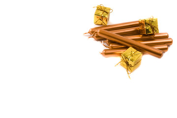 candle sticks and christmas presents