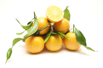 Fresh mandarines over white background