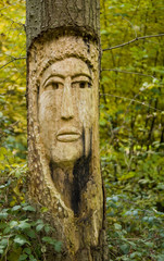 Fototapeta na wymiar sculpture sur arbre
