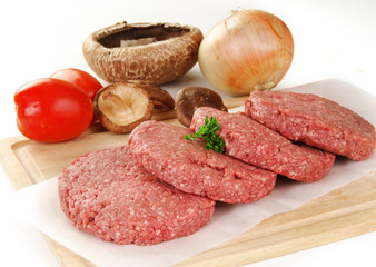 Fresh uncooked hamburger patties