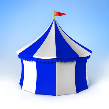 circus party tent blue and white striped