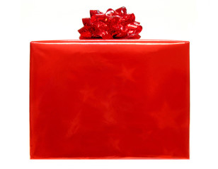 Single red Christmas gift box with bow