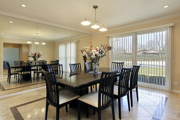 Dining room with black table