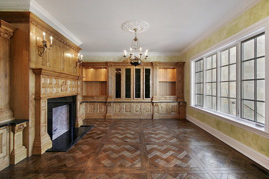 Traditional Library With Fireplace