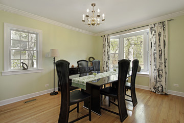 Dining room with light green walls
