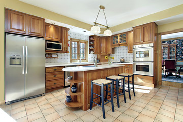 Kitchen with oak cabinetry