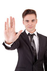 Business man making stop sign