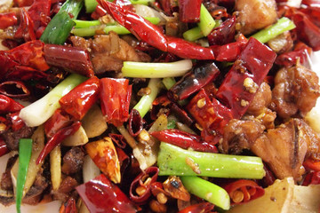 Chicken chilli and Pepper close up