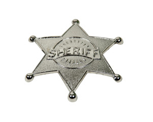 Silver sheriff badge with raised lettering